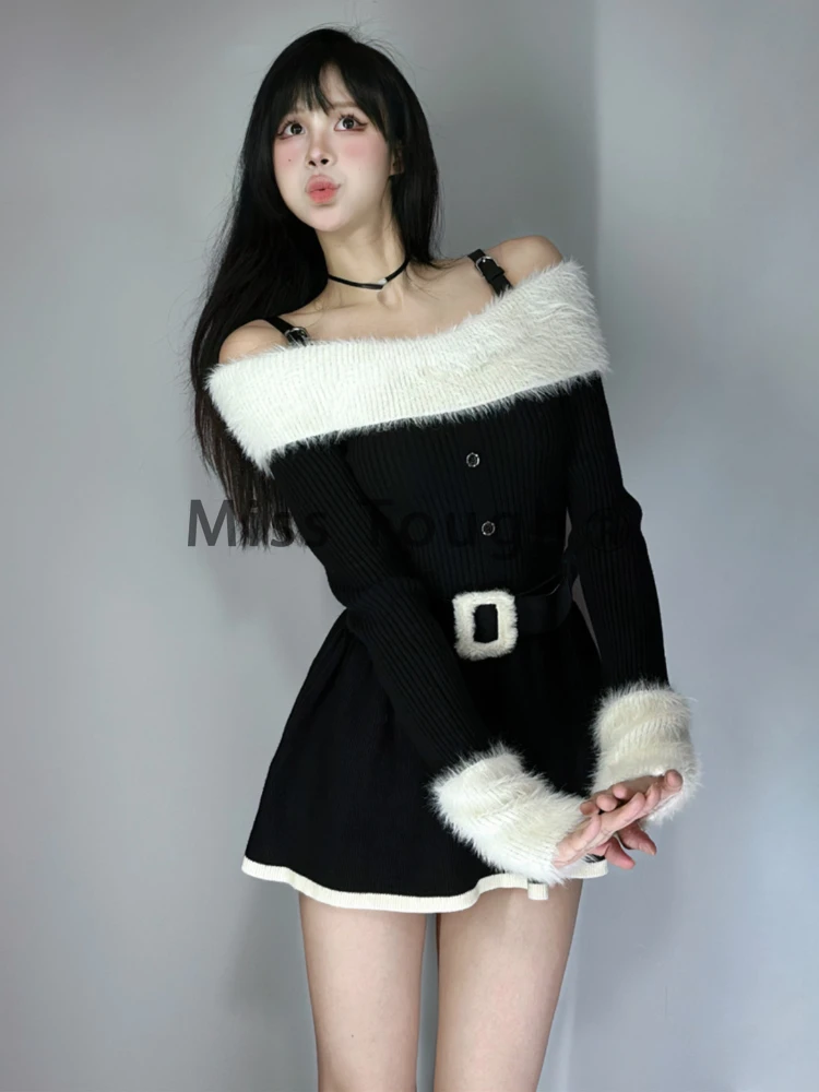 Осеннее Элегантное трикотажное платье женское винтажное модное мини-платье с