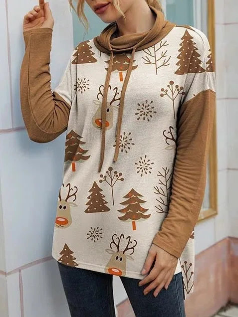 

Новинка Осень 2022 Рождественская футболка с длинными рукавами футболки с цифровым принтом с воротником-Хомутом Женские Рубашки Свободный Т...