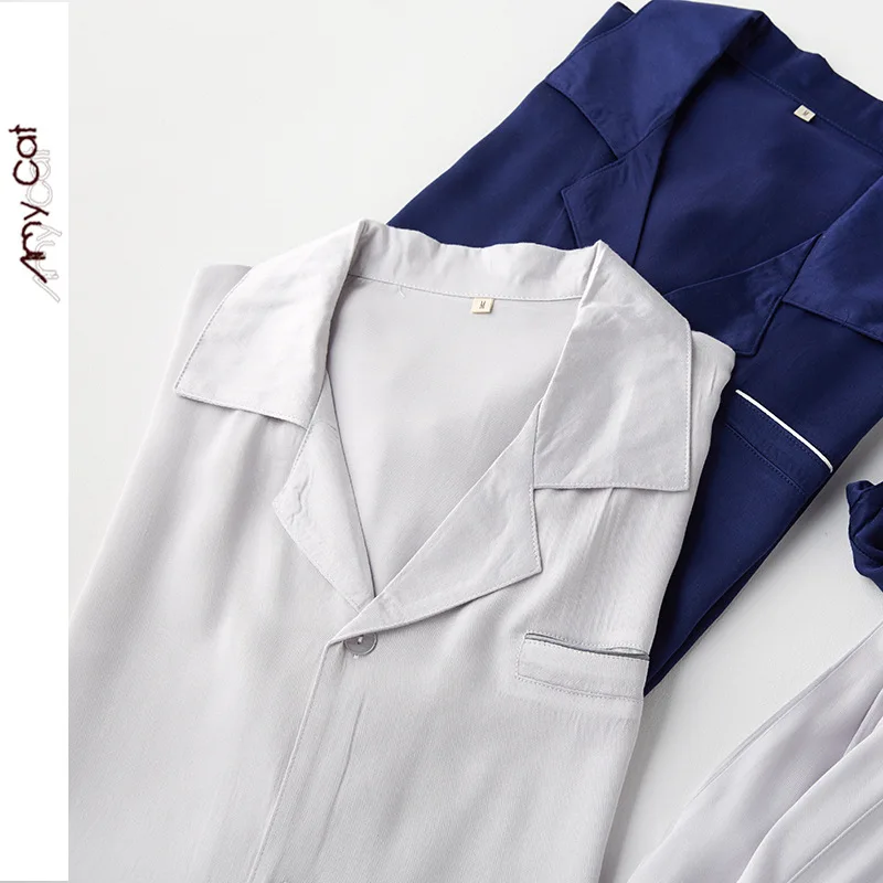 2022 New Spring Summer Satin-like Cotton Pajamas Set Men Unisex Homewear High Quality Full Sleeve Night Sleep Pants Sets