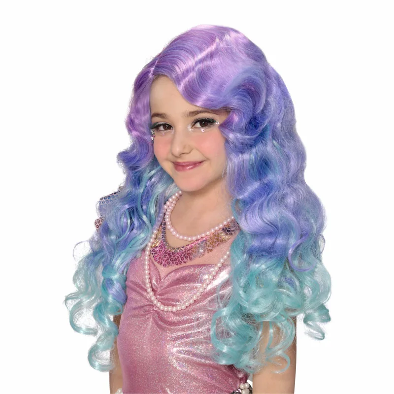 Blue Purple Mermaid Cosplay Long Hair For Dress Up Hallowwen Costume Pink Girls Mermaid Wig