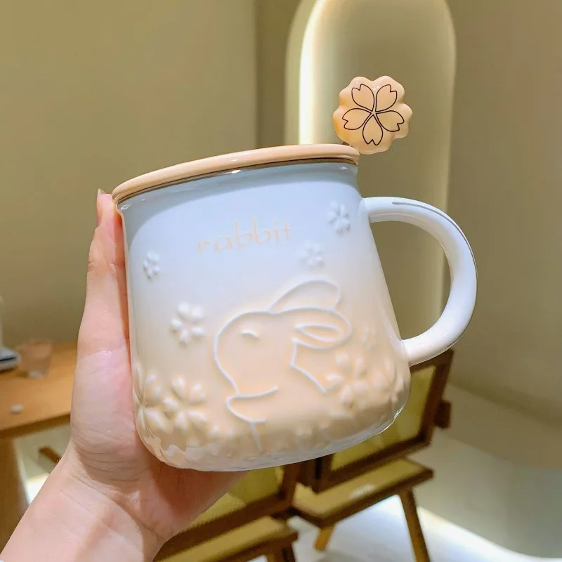 

Luxury Cherry Blossom Mug with High Appearance and Gift Office Ceramic Cup Couple Breakfast Milk Cup