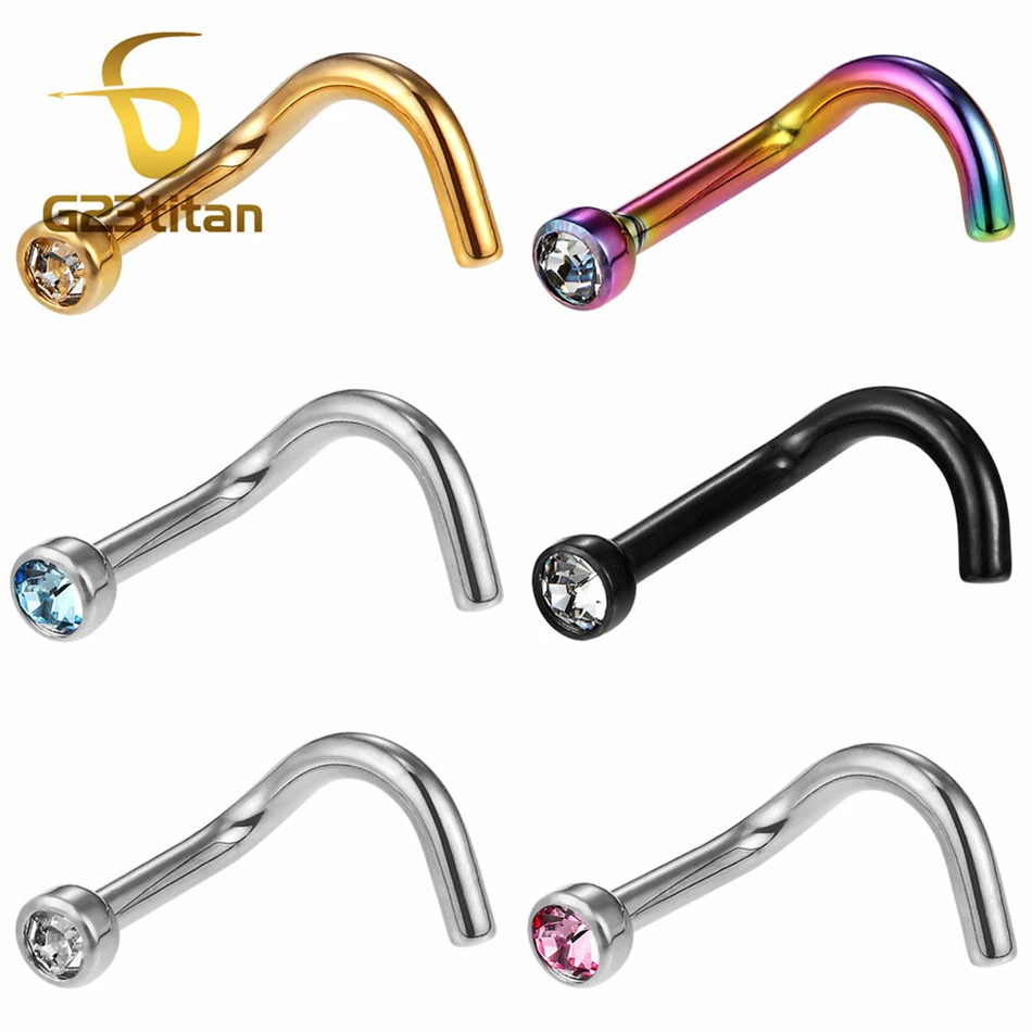 

G23titan Small Nose Wing Piercing Ring Crystal Zircon Nose Studs 18G Titanium Body Jewelry Black Gold Colorful Pink Color Choose