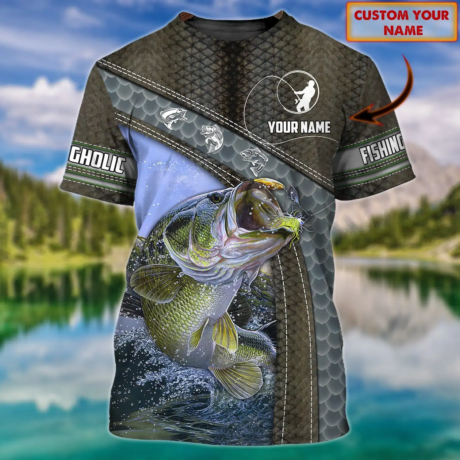 

New Fishing Enthusiasts Bass Fishing - custom name Tshirt Casual Recreational Men's Crew Neck Top