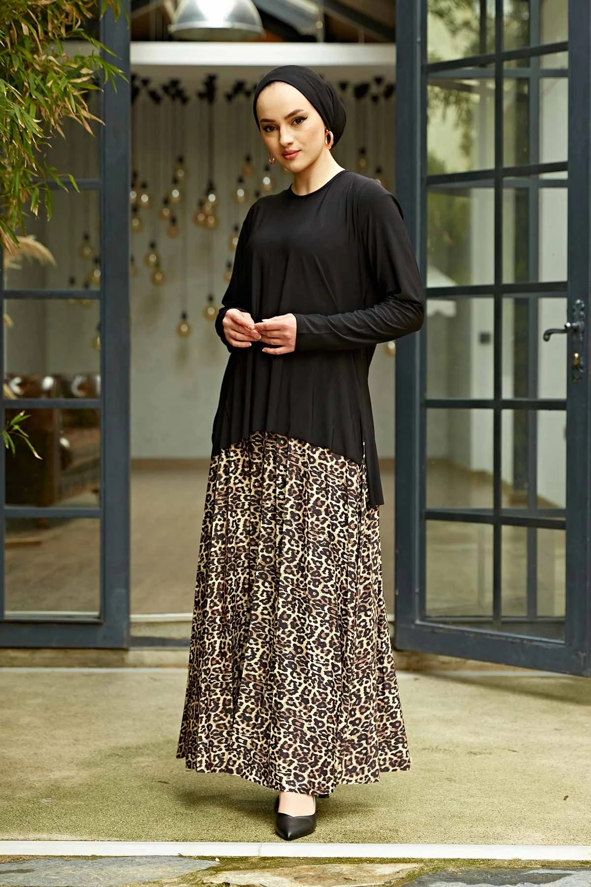 Leopard print Sandy Skirted Suit EML-Black Winter Autumn 2021 Muslim Women Hijab headscarf Islamic Turkey