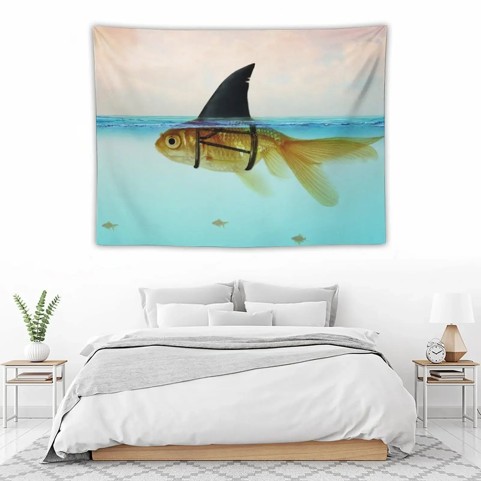 Гобелен с золотыми рыбками и плавниками акулы забавное украшение настенный