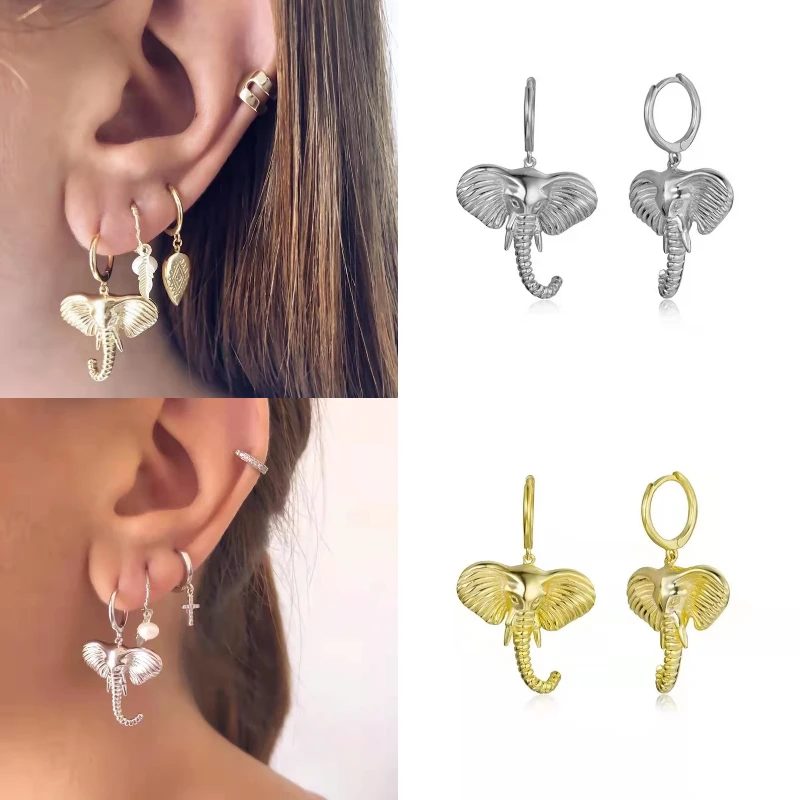 

Ear Buckle Elephant Huggie Hoop Earrings for Women Cute Animal Dangle Drop Pendant Fashion Jewelry Brincos Pendientes Gifts