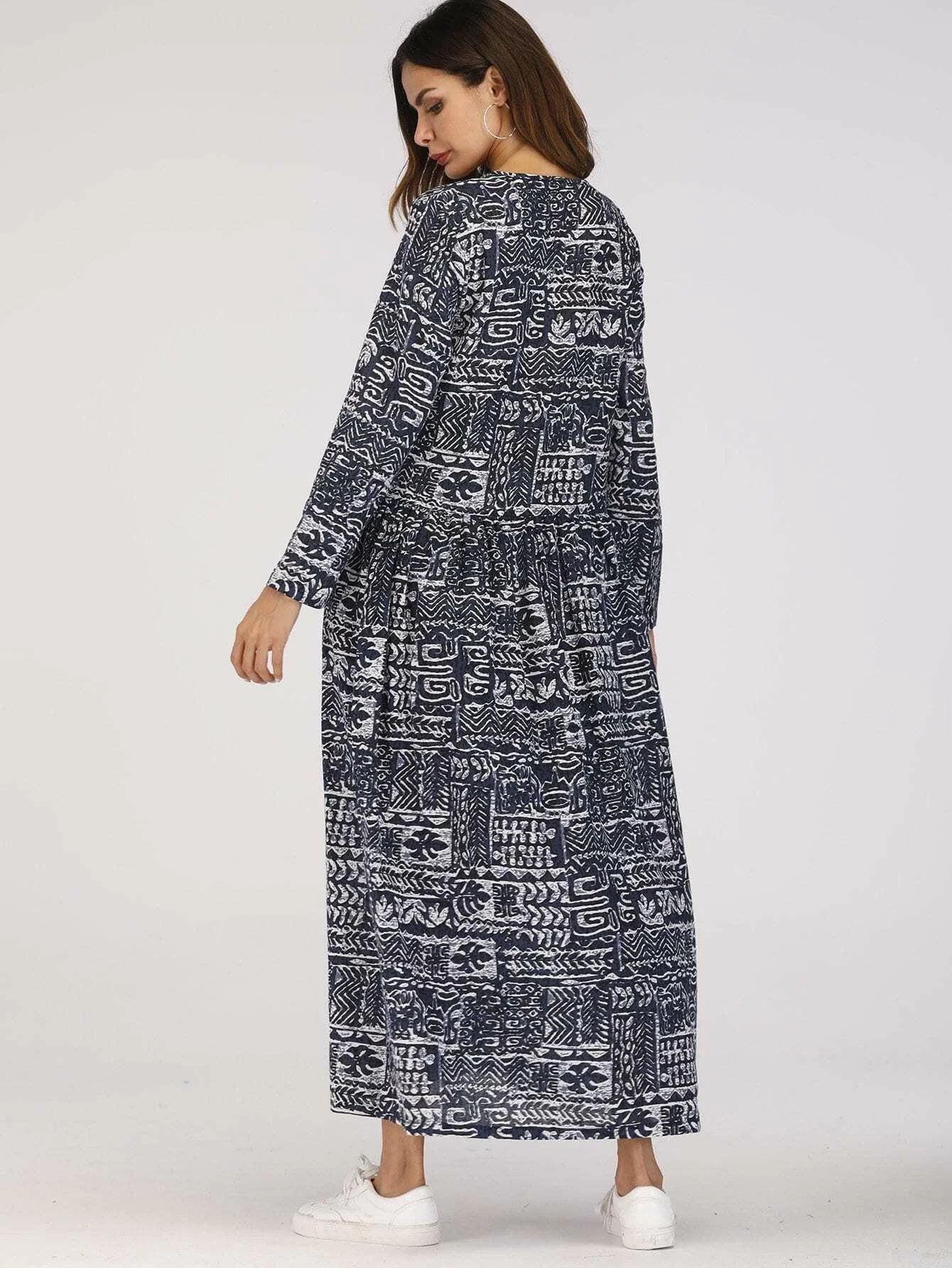 

Mixed Print Keyhole Front Smock Dress
