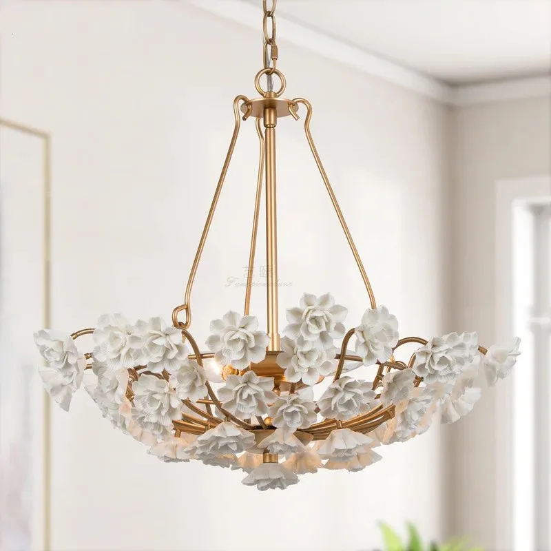 

Mediterranean Sea classical Chandelier wedding flower LED lighting dining room Bedroom ceramic Rural chinese daily home Lighting