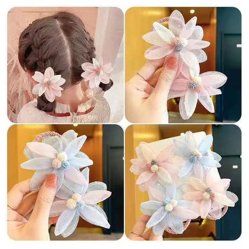 

Handmade Flower Elastics Hair Ties For Kids Girls Stretchy Rubber Hairband Slim Headband Scrunchies Ponytail Holder Ring Loop