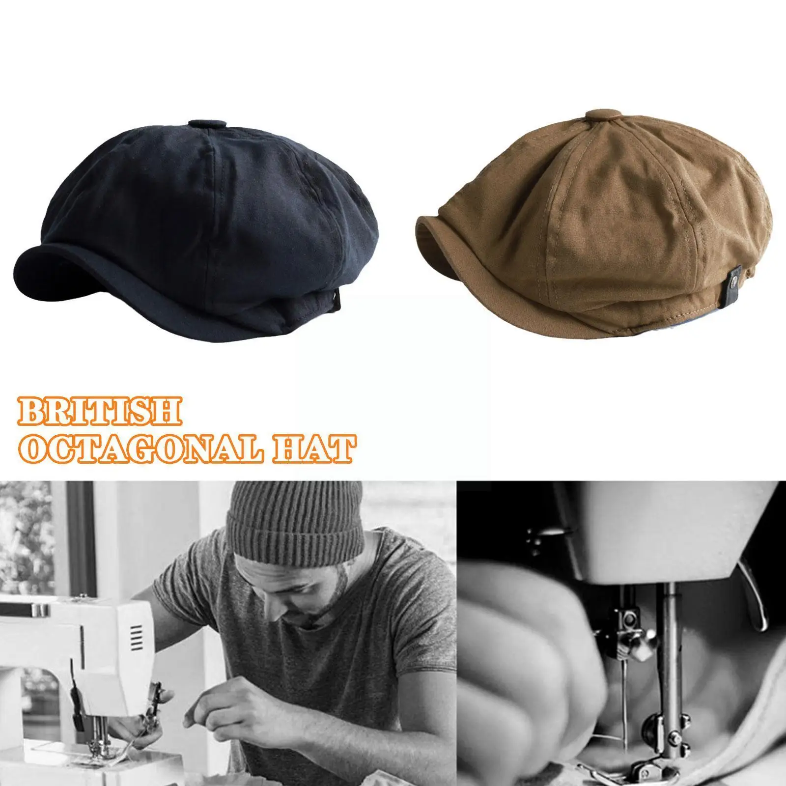 

British Style Newsboy Men Cotton Ascot Dad Octagonal Khaki Hats Male Autumn Men Vintage Beckham Spring Fl K7y0
