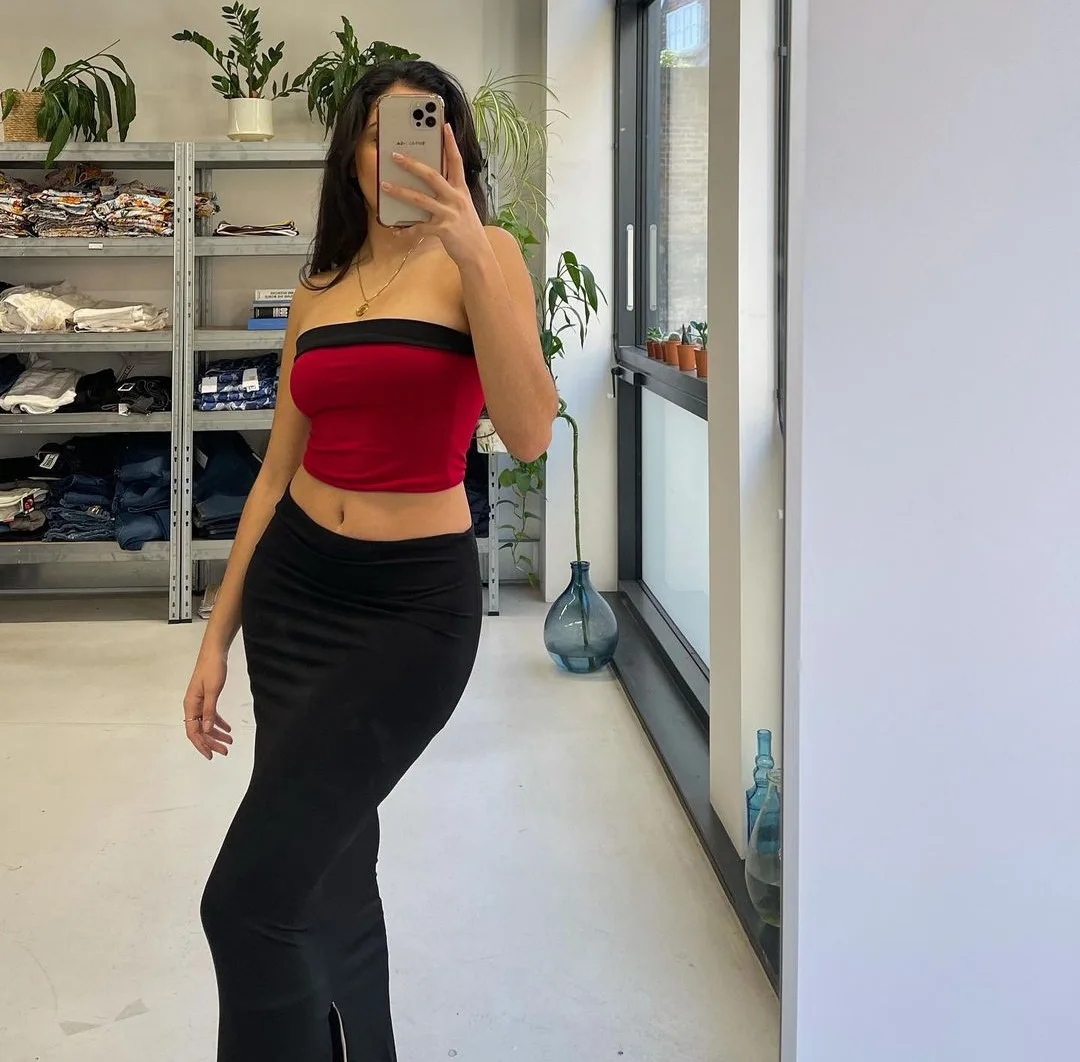 

Y2K Beach Strapless Crop Top And Midi Bodycon Skirt Set 2022 Summer Outfits Party Women Two Piece Sexy Club