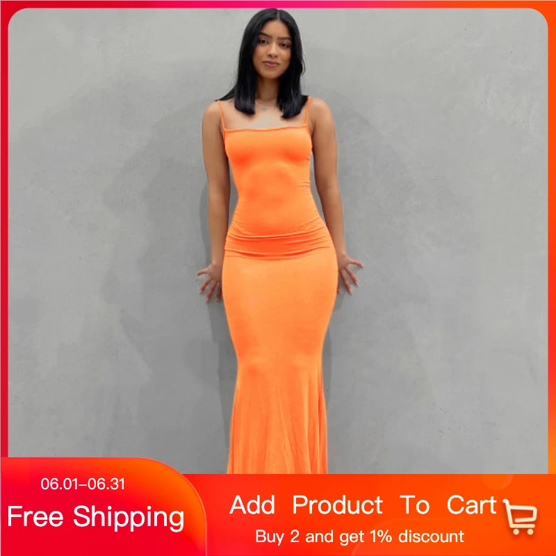 

Women 2022 Y2k New Fashion Sexy Skims Dress Flat Backless Long Maxi Dresses Pure Slim Down Honey Peach Hip Suspender Skirt