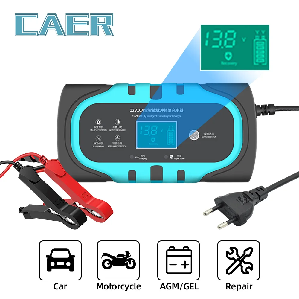 

12V Car Battery Charger Display Smart Battery Charger Touch Screen Pulse Repair LCD Fast Power for Car Motorcycle Steamboat