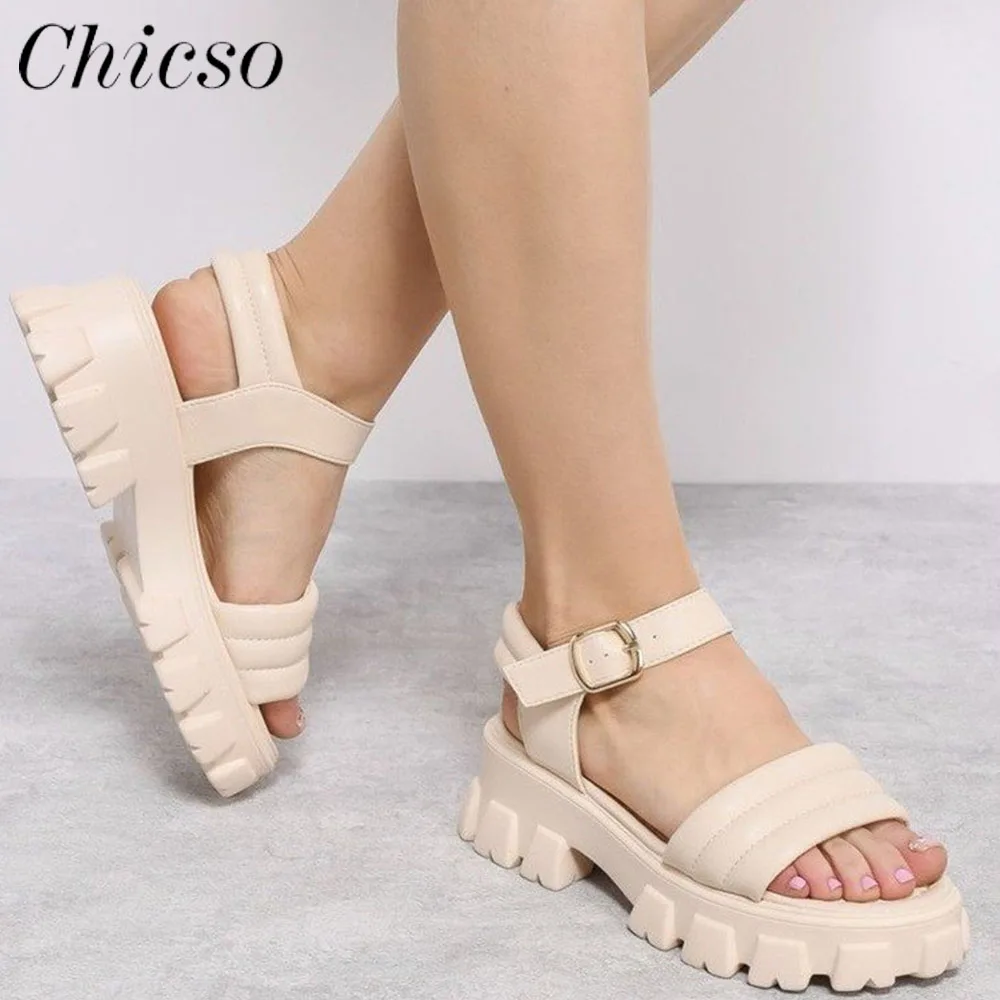 

2022 Summer Casual Sandals New Peep Toe Ladies Home Beach Buckle Platform Shoes 36-43 Large-Sized Female Comfy Sandals