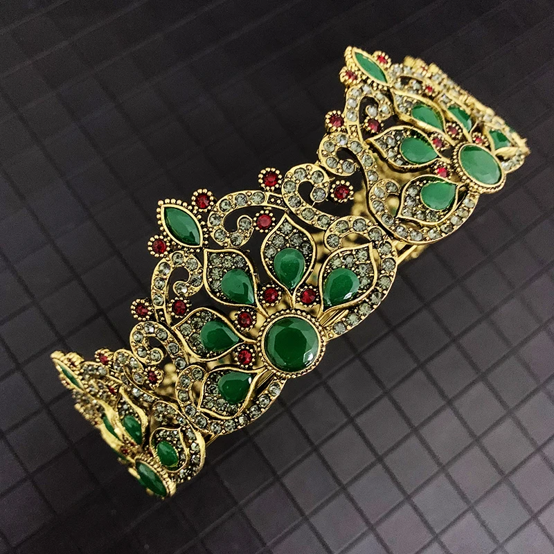 

Gold Color Rhinestone Flower Crown Arabic Girl Luxury Heavy Tiaras Robe Wedding Hair Jewelries Princess Bride Hair Accessories