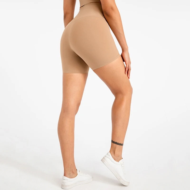 ABS LOLI 5'' Naked Feel Biker Shorts Women Cross Waist Gym Workout Athletic Shorts No Front Seam Fitness Running Sports Shorts