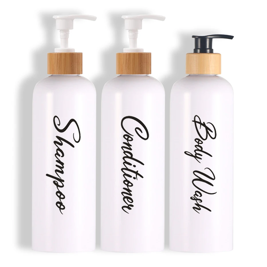 

500ML Bath Lotion Bottle Soap Shampoo and Conditioner Dispenser Bottle for Bathroom Bamboo Pump Boston Sub-bottling