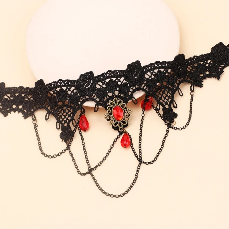 

Черное Кружевное ожерелье-чокер в стиле стимпанк, готическое ювелирное изделие для женского ожерелья, костюмы на Хэллоуин для девушек и женщин DXAA