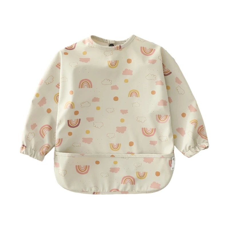 

Reusable Waterproof Art Smock for Eating Feeding Drooling Bib Apron with Pocket Baby Toddler Long Sleeved Bibs Scarf