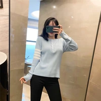 spring new tb self cultivation all match round neck half open knitted pullover four bar casual temperament top tide