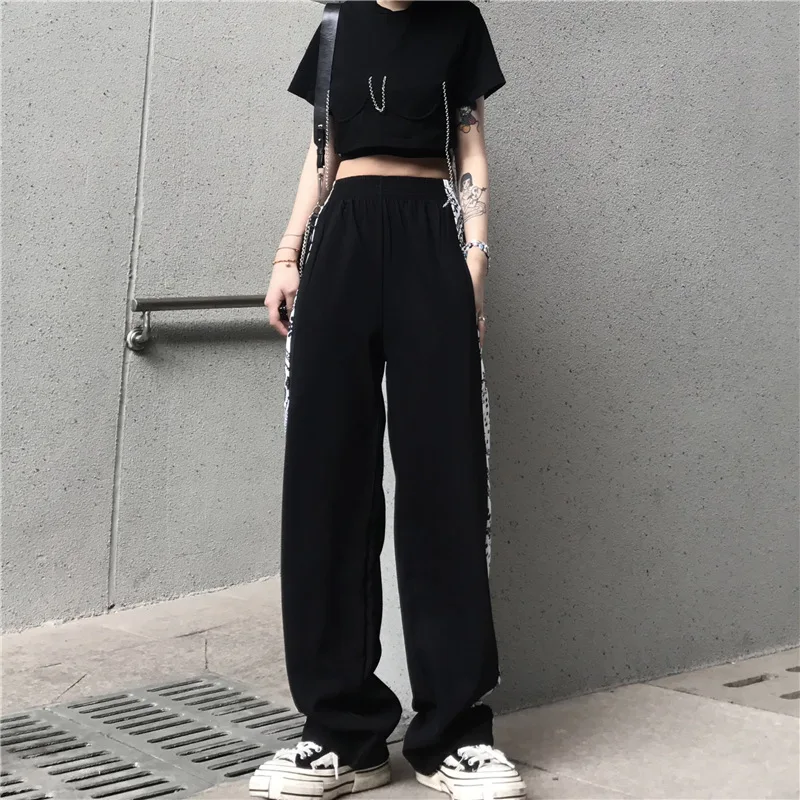 Women's Pants Patchwork Wide Leg Trousers Elastic Summer Oversized Sweatpants Harajuku Streetwear Hip Hop Woman Clothes