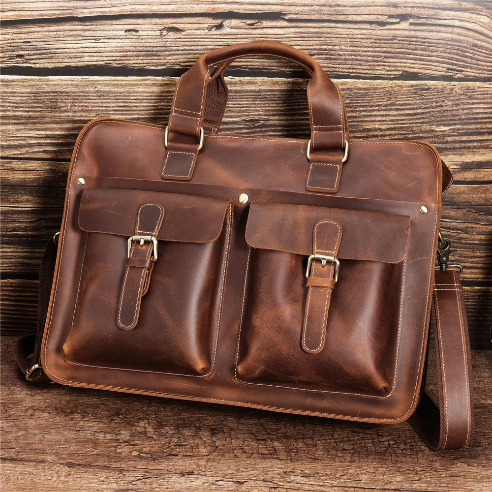 Large Leather Briefcase Bag 16  17.3 Inch Laptop Handbags Computer Bag For Men Male Leather Briefcase for Business Travel