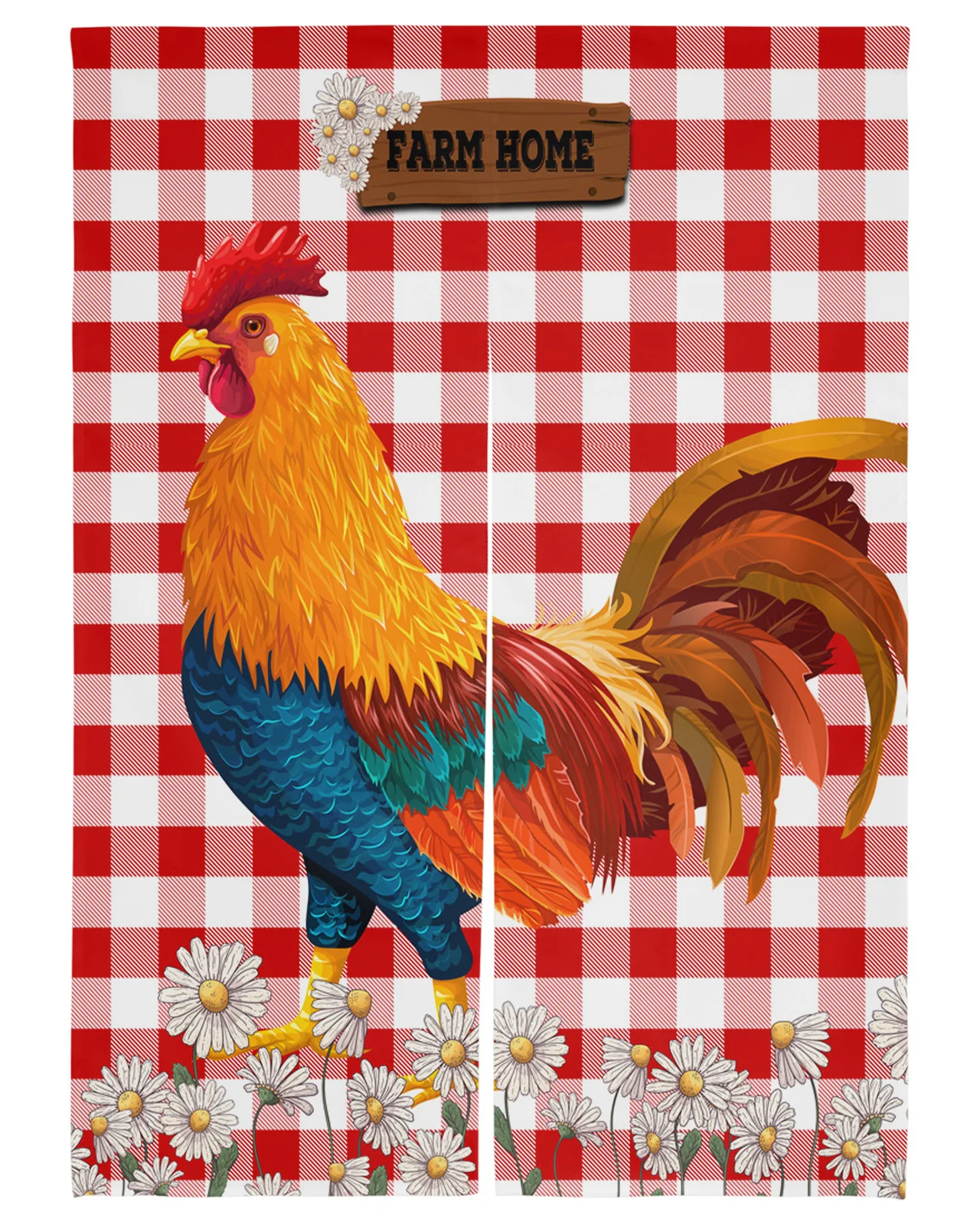 

Red Plaid Daisy Rooster Farm Japanese Door Curtain Restaurant Kitchen Entrance Partition Curtains Customed Half-Curtain