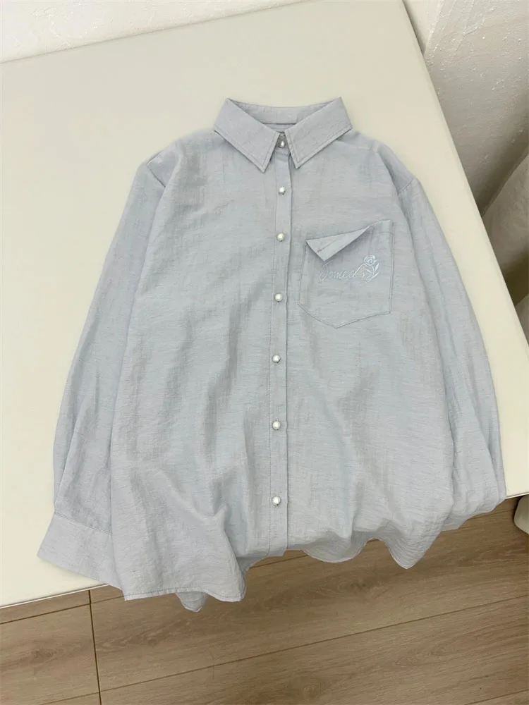 Американская винтажная простая футболка элегантная синяя блузка-поло с