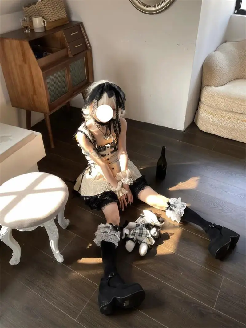 Женская кружевная блузка без рукавов в стиле Харадзюку