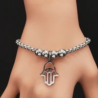 fashion islam hamsa hand bracelet for women stainless steel silver color bead chain bracelets jewelry pulsera mujer b183s06
