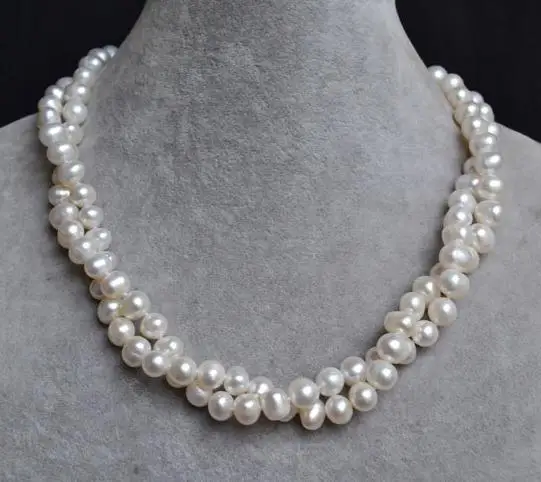 

Ожерелье из жемчуга АА уникального дизайна, белые, 2 ряда, 8-9 мм, Пресноводный Жемчуг, эффектные ювелирные изделия, для подружки невесты, свадебной вечеринки, подарок для женщин