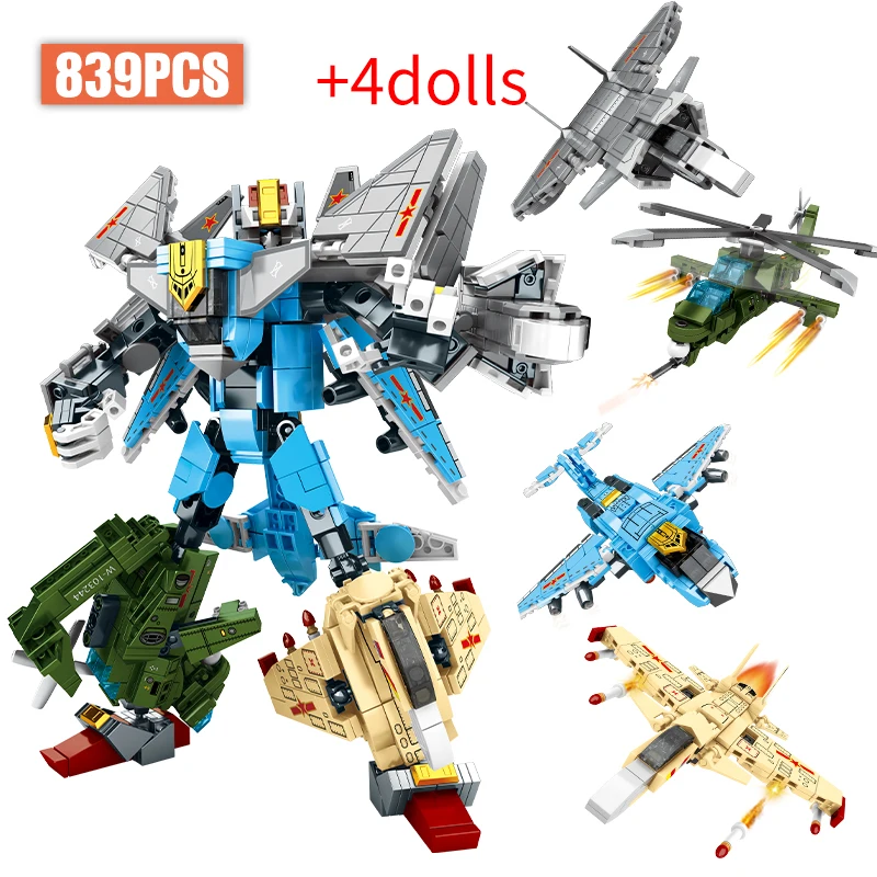 

839Pcs City Deformed Mecha Robot Fighter Warrior Building Blocks Helicopter Gunship Figures Bricks Toys For Kids Gifts