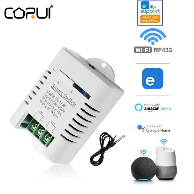 

CoRui 16A eWeLink TH16 Smart Switch WiFi Wireless Temperature Humidity Remote Control Switches Compatible with Alexa Google Home