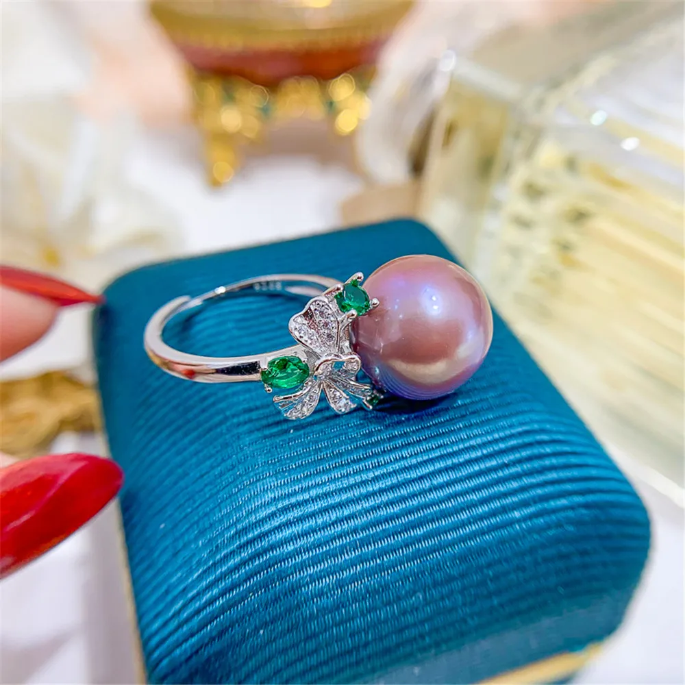 S925 Sterling Silve DIY hand pinto ring paste ring face half hole bead needle inlaid pearl opening ring accessories