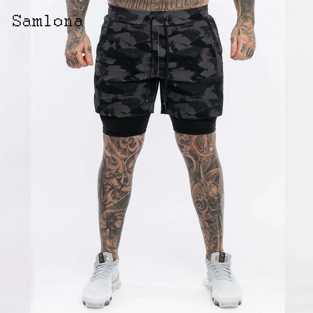 Samlona Plus Size 3xl Mens Leisure Shorts Fashion Drawstring Half Pants 2022 New Summer Casual All-match Camouflage Short Bottom