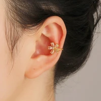 zircon crystal flower ear clip earrings for women no piercing fashion jewelry korean sweet cute gold color small cuff earrings