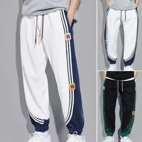spring autumn men sweatpants striped color block drawstring patchwork ankle tied pockets trousers streetwear