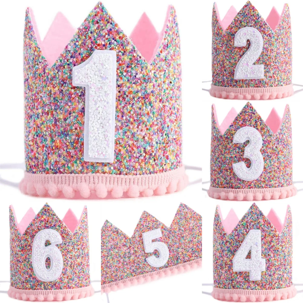 

1 Year Old Baby Birthday Party Crown ONE First 1st Color Powder Crown Happy Birthday Party Decor Kids Girl Baby Shower