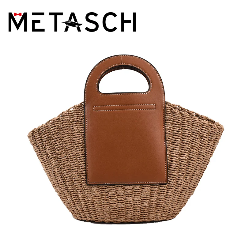

METASCH 2022 летняя модная большая пляжная корзина сумка для женщин соломенные сумки на плечо женские дорожные вместительные сумки ручной работ...