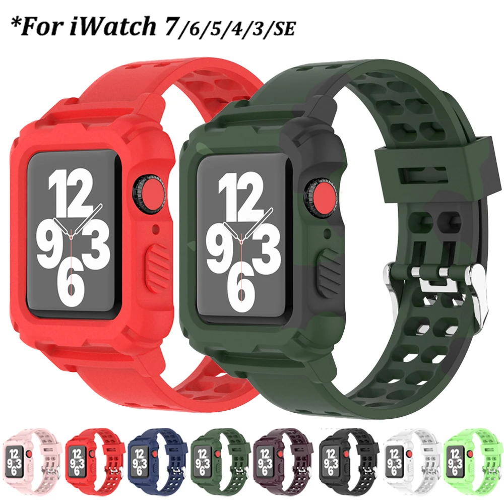 

Ремешок силиконовый спортивный для Apple Watch Series 7 6 3 4 5, камуфляжный резиновый браслет для iWatch SE 38 40 42 мм 44 мм 45 мм 41 мм