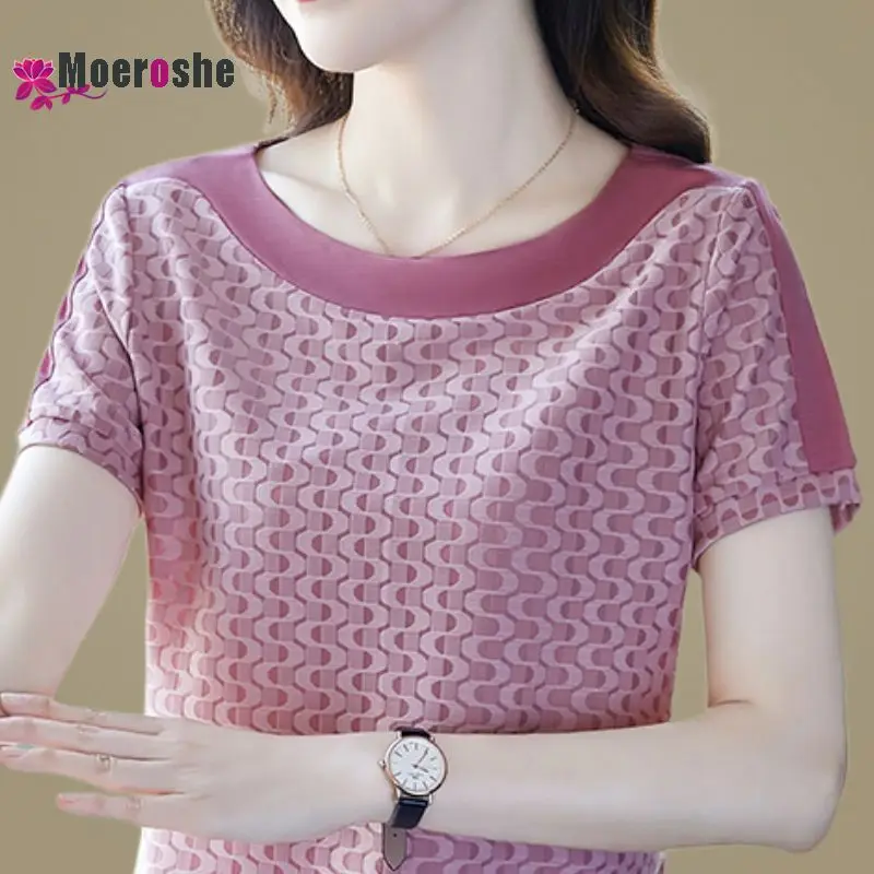 

Женская футболка с круглым вырезом, Модный женский топ с одной линией плеч, летняя Винтажная футболка с коротким рукавом и небольшим поясом для женщин