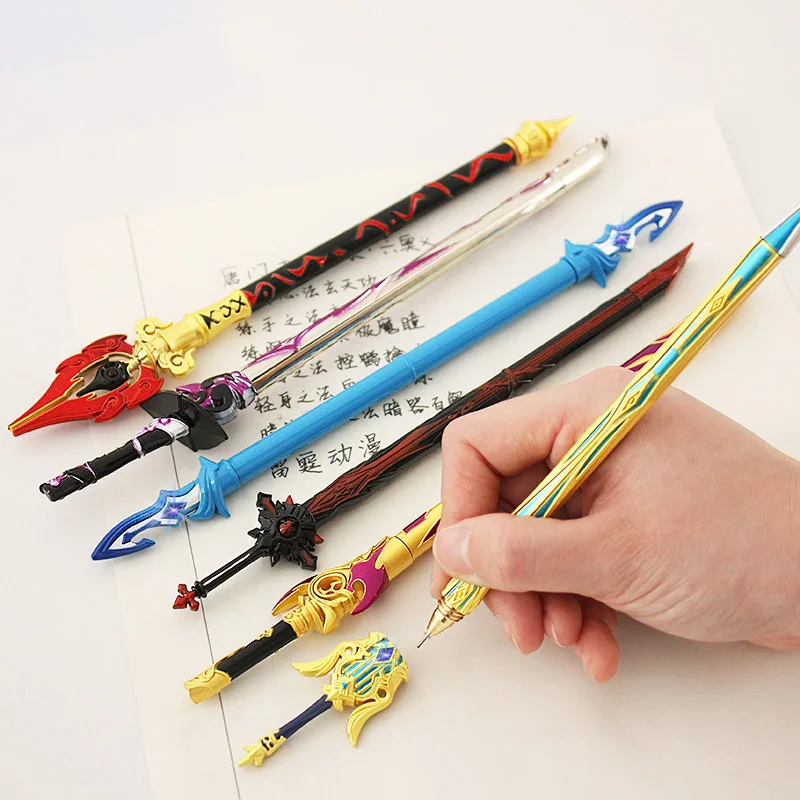 

Классная модель Genshin Impact Anime гелевая ручка подпись Pen Sword, студенческие канцелярские принадлежности для письма, школьные и офисные принадлеж...