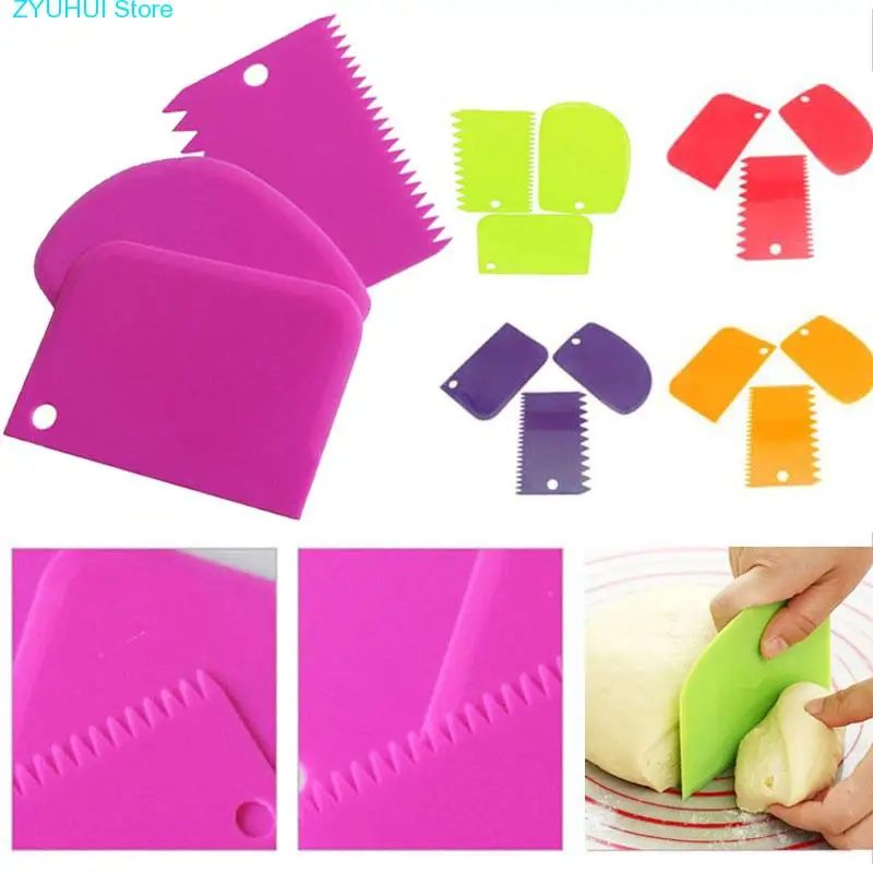 

3Pcs/set Dough Icing Fondant Scraper Cake tools Decorating Baking Pastry Tools Plain Smooth Jagged Edge Spatulas Cutter