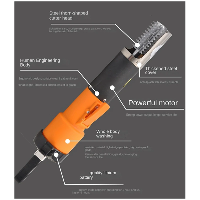 

6800Forward And Reverse Fish Scale Remover Seafood Tool Cleaner Waterproof Portable Cleaner Eu Plug Orange