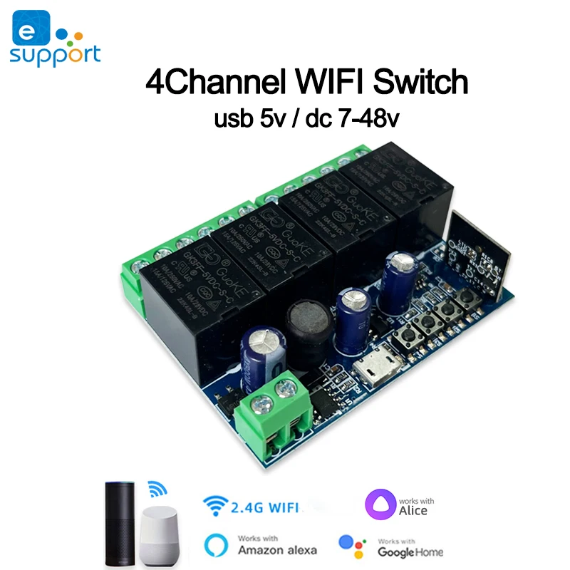 EWeLink 4CH DC12V 24V 32V Интеллектуальный Wifi модуль переключателя двигателя, дистанционное управление, 4-канальное Входное реле, Alexa Google Home Alice