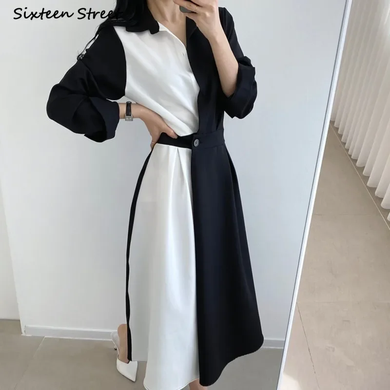 Шикарное лоскутное платье цвета хаки женское осеннее корейское элегантное