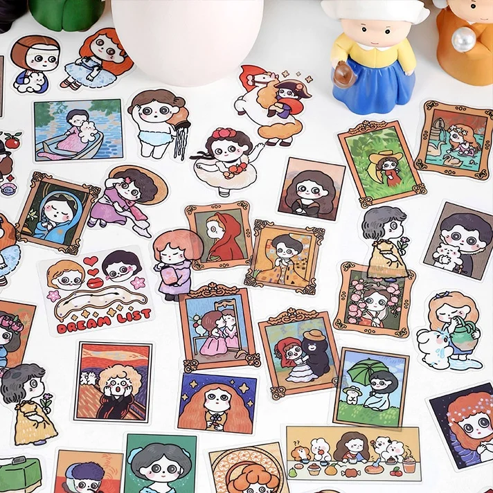 

4 Bags Mixed 160PCS Creative Funny Cartoon Art Gallery Theme PVC Stickers Set 80*115mm DIY Journal Diary Scrapbooking Supply