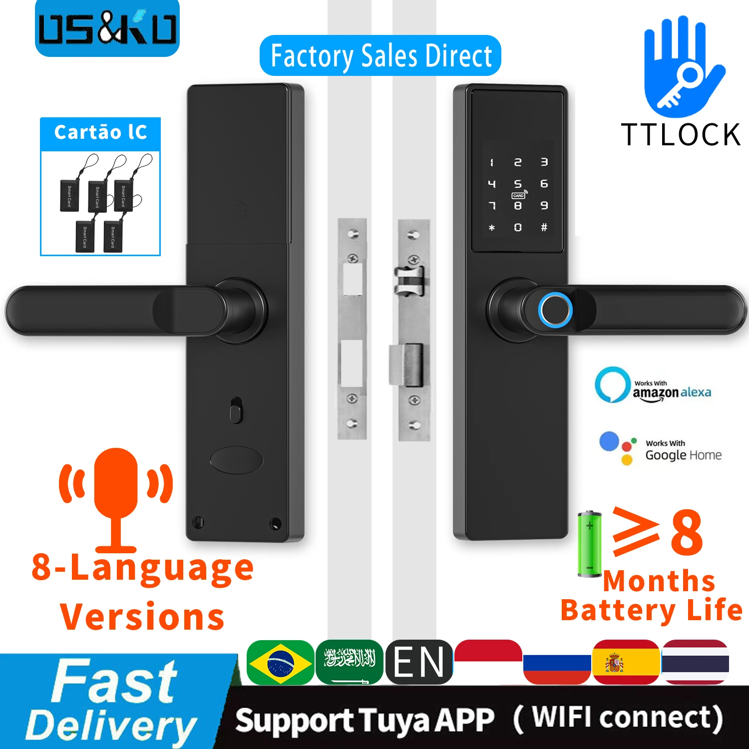 

Электронный дверной замок, работает с Alexa Digital Smart Lock TTLock Tuya App, дистанционное разблокирование, блокировка без ключа, блокировка по отпечатку пальца, дверной замок RH05