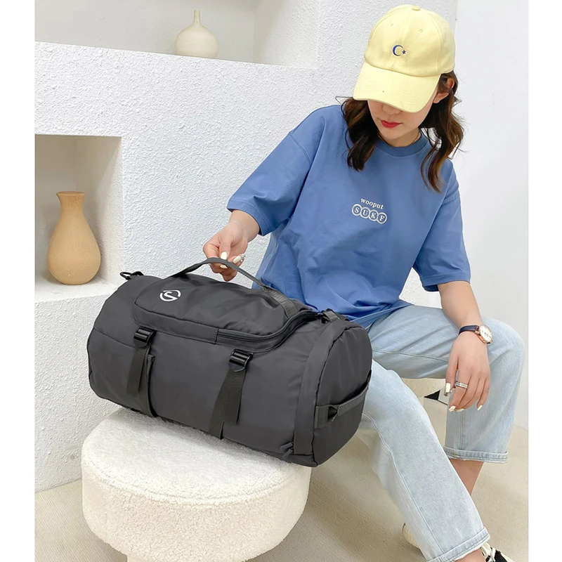 Pink Female Gym Fitness Bag Women'S Weekend Backpack Travel Waterproof Shoulder Handbag Shoes Tennis Outdoors Sports Duffle Bags