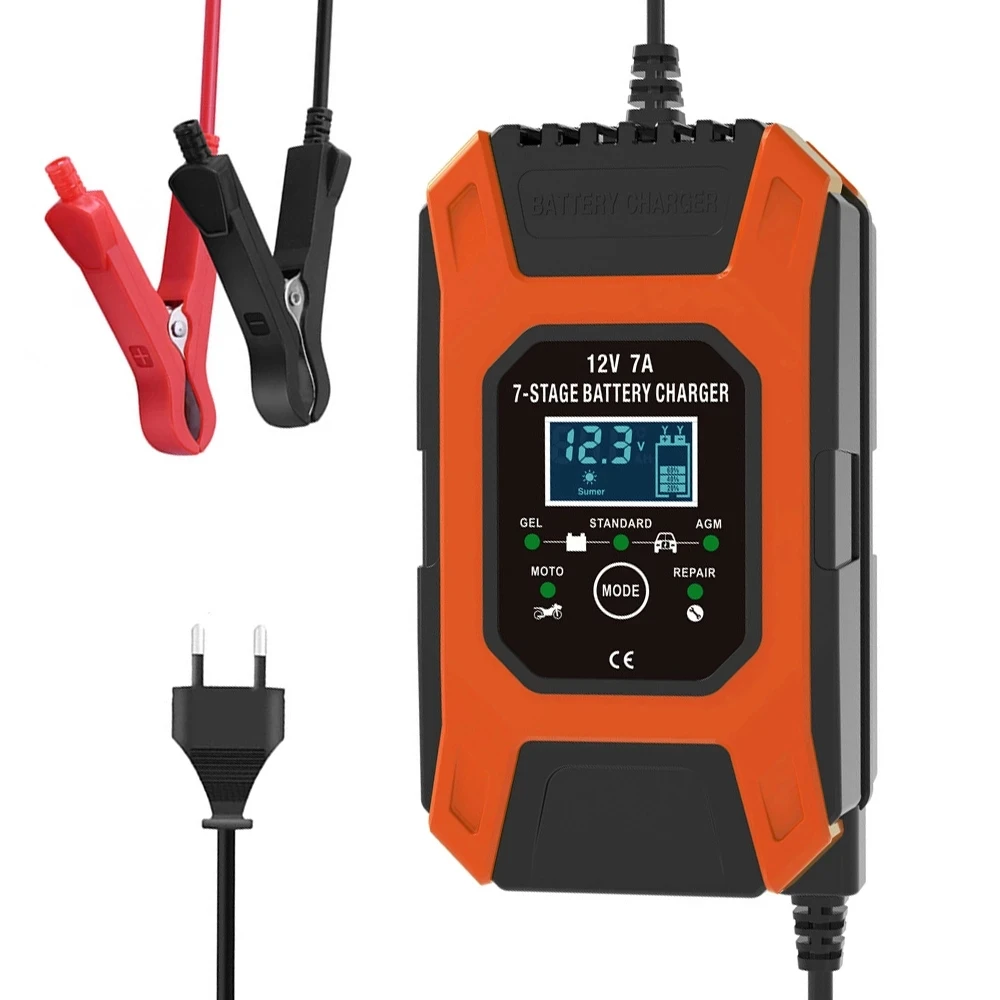 

Полностью автоматическое умное зарядное устройство FOXSUR 12 В, 7A, 7-ступенчатое для геля кальция, AGM, влажная свинцово-кислотная батарея, зарядн...